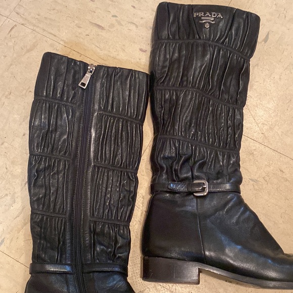 PRADA black leather high boots sz 6.5 - Picture 2 of 6